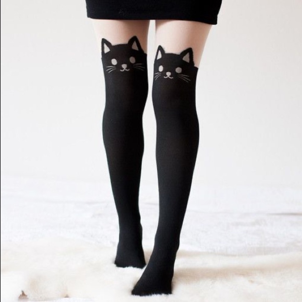 Black Cat and Bow Garter Tights Bundle